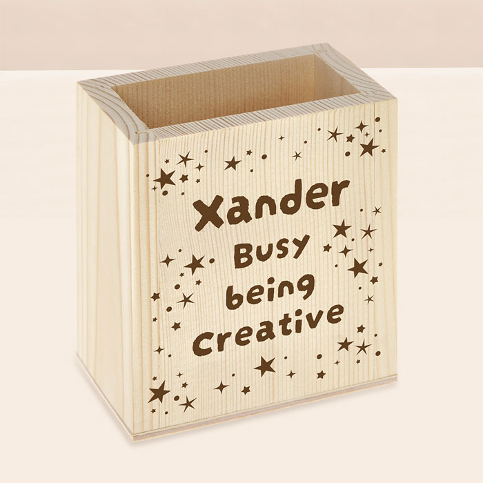 Personalised Wooden Pen Pot - Busy Being Creative