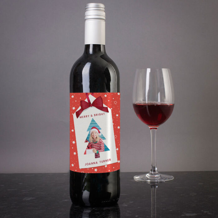 Personalised Photo Christmas Wine - Merry & Bright Gift Tag