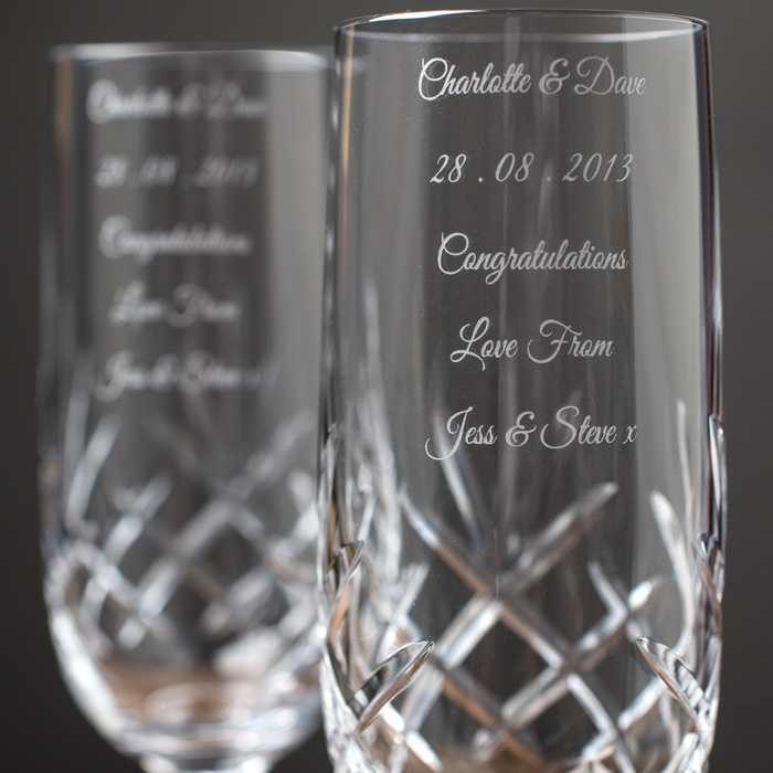 Engraved Cut Crystal Champagne Flutes