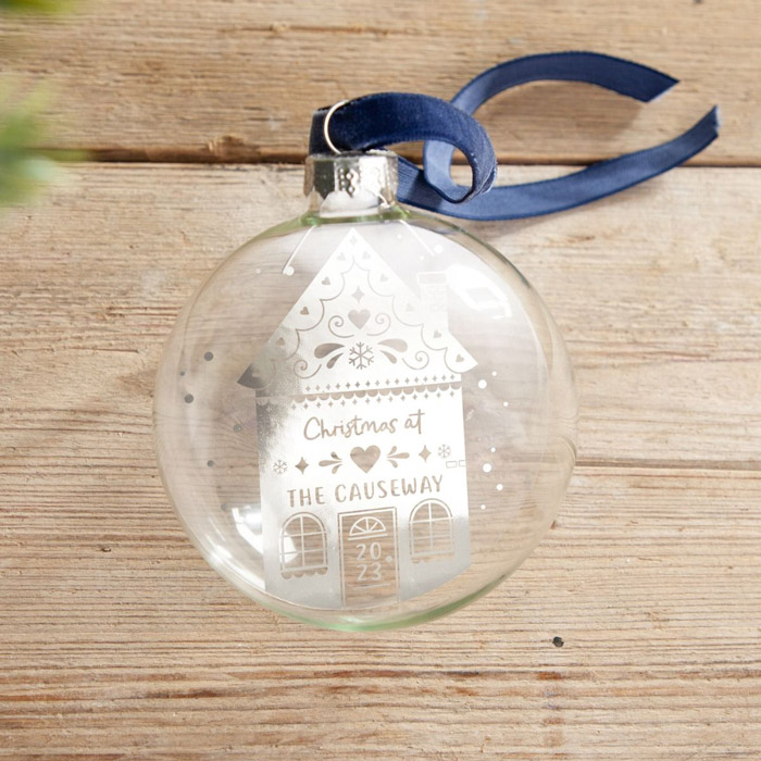 Personalised Gingerbread House New Home Foiled Glass Bauble