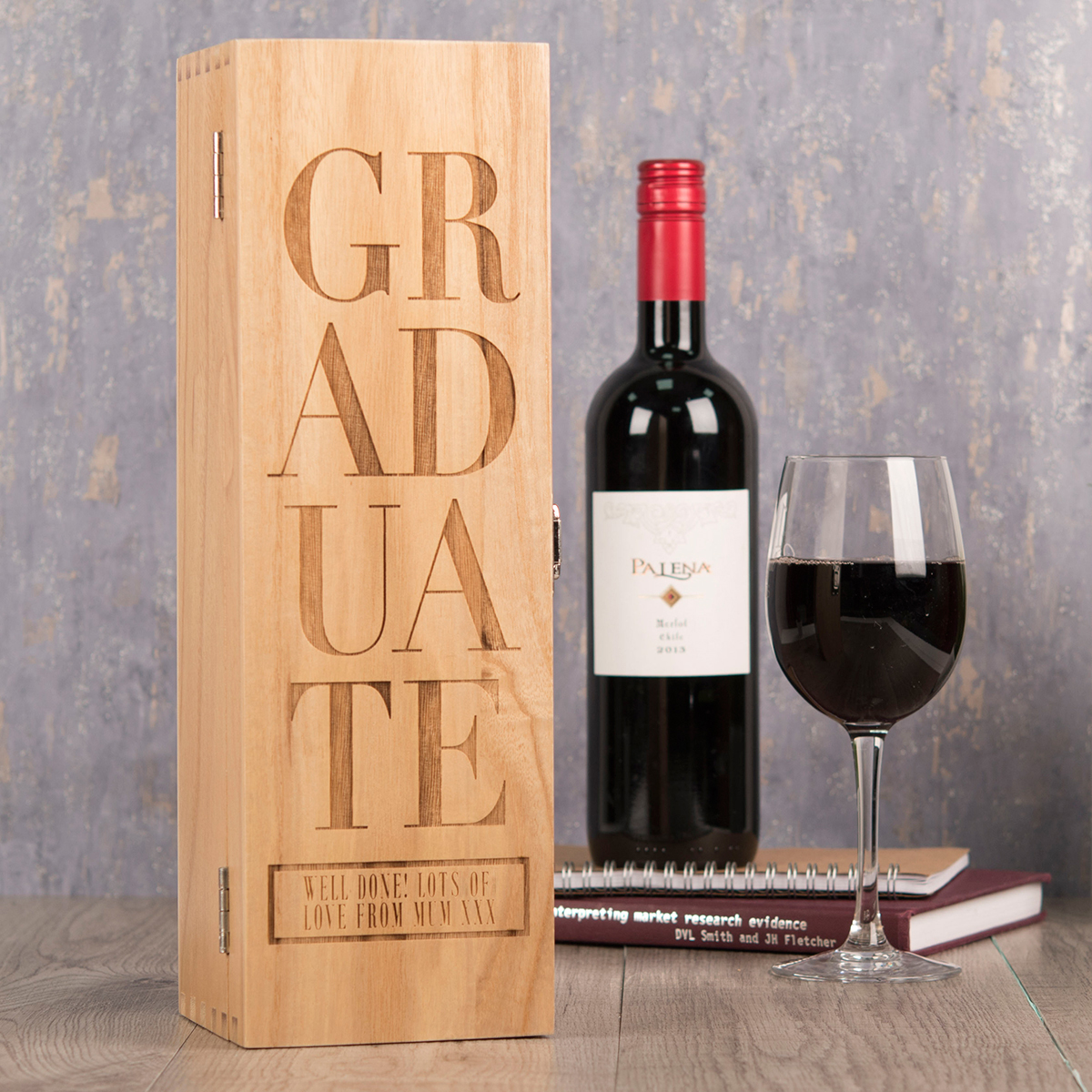 Personalised Luxury Wooden Wine Box - Graduate