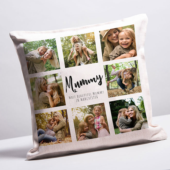 Multi Photo Upload Natural Cushion - Mommy 8 Photos - Mother's Day