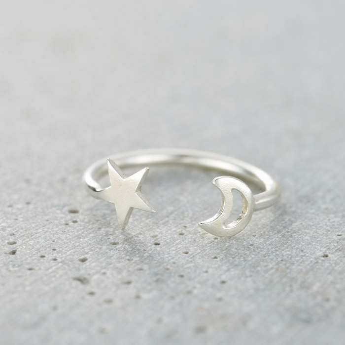 Personalised Posh Totty Moon & Star Open Ring