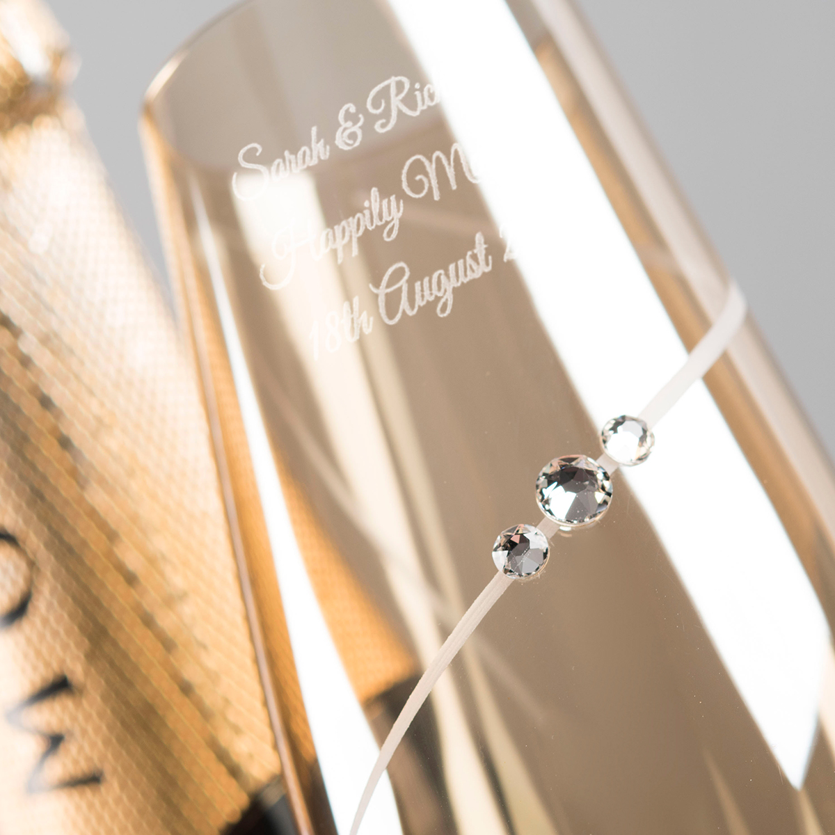 Engraved Amber Swarovski Elements Diamante Champagne Flute Set