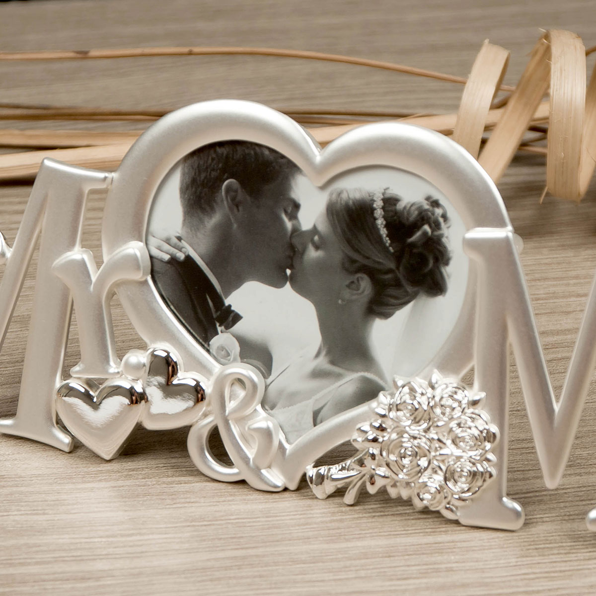 Mr & Mrs Heart Shaped Photo Frame