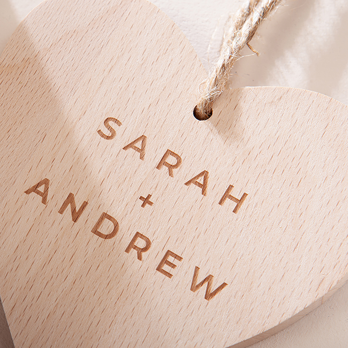 Engraved Wooden Hanging Heart - Names