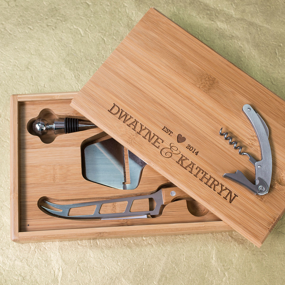 Personalised Bamboo Wine & Cheese Set - Couples