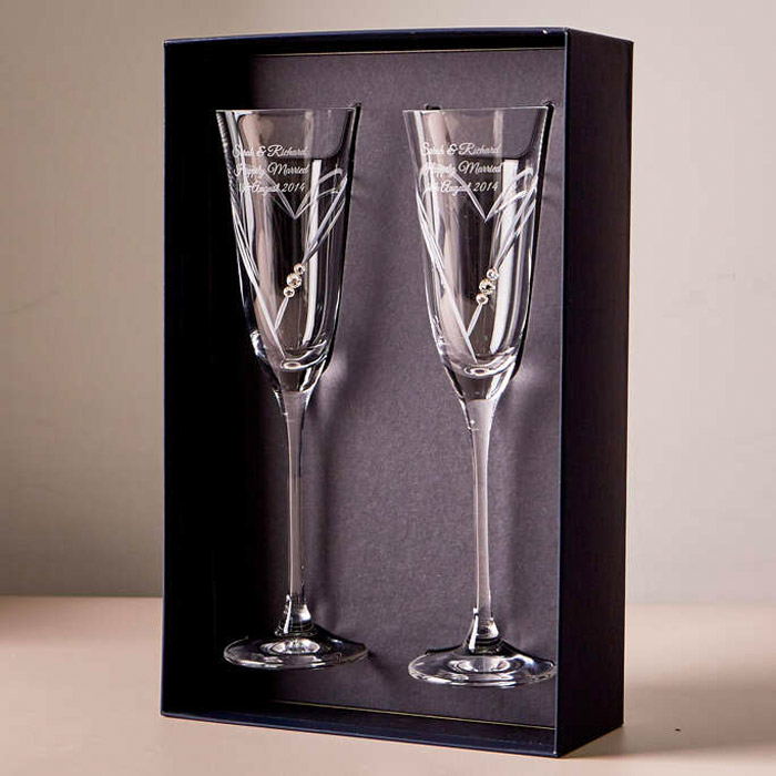 Engraved Swarovski Beloved Heart Crystal Champagne Flute Pair