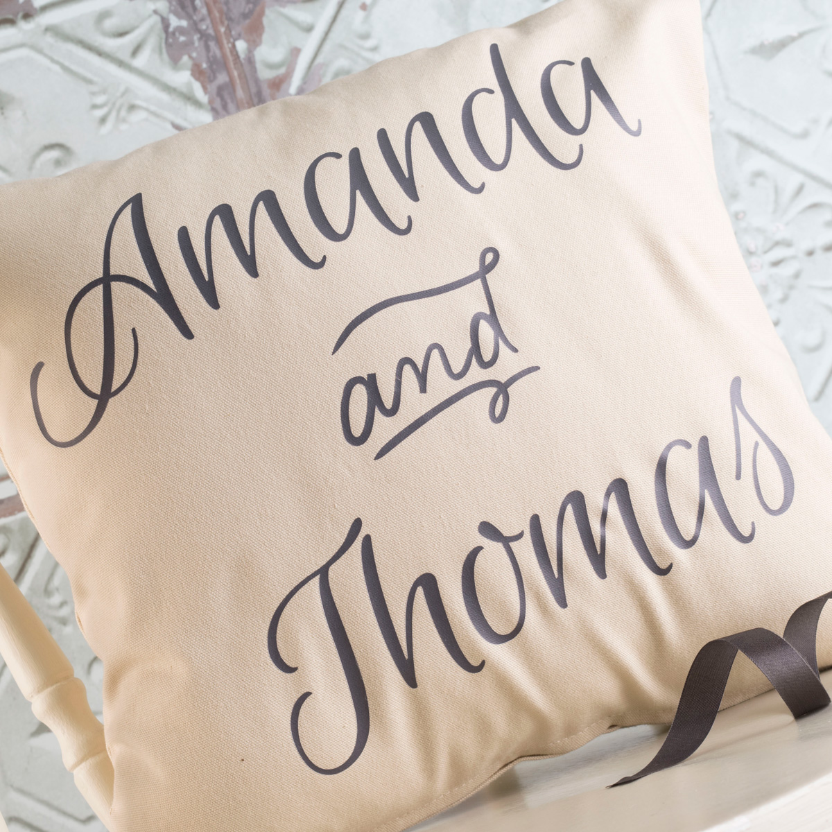 Personalised Natural Cushion - Couple's Script