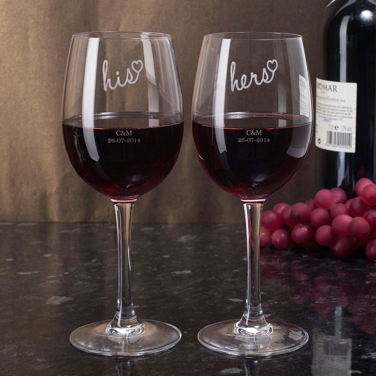 Personalised Set Of 2 Wine Glasses - His & Hers Hearts
