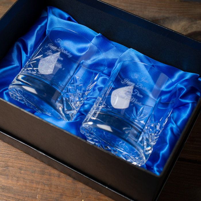 Personalised Set of 2 Cut Crystal Whisky Tumblers - Birthday