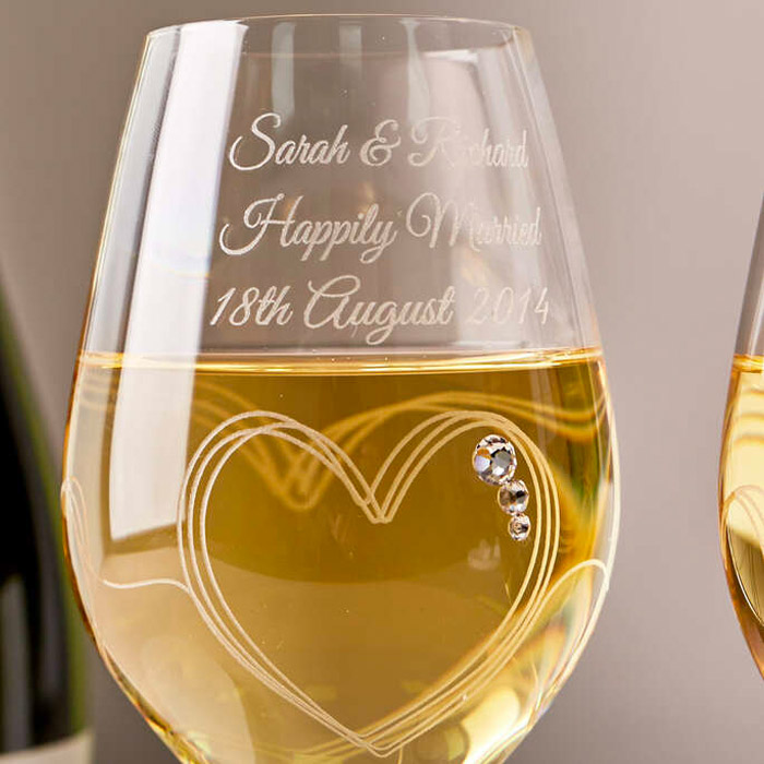 Engraved Swarovski String of Love Crystal Wine Glass Pair