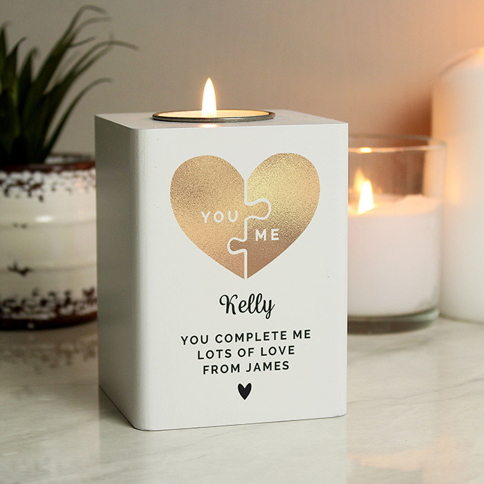Personalised White Wooden Tea light Holder - Exclusive
