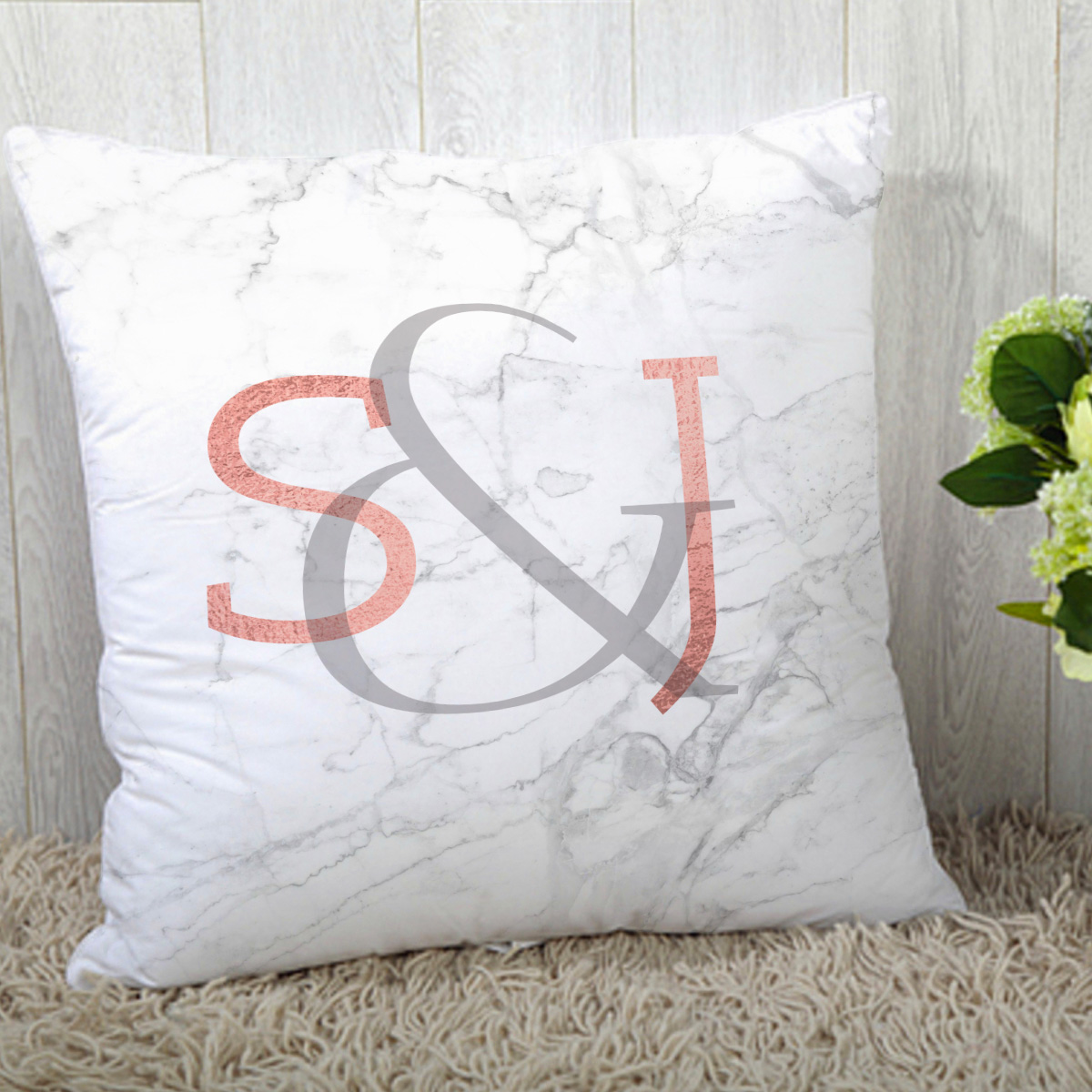 Personalised Cushion - Grey Marble Initials