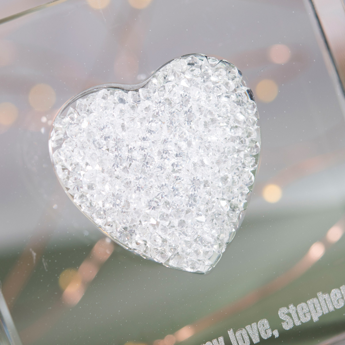 Personalised Paperweight - White Diamante Heart