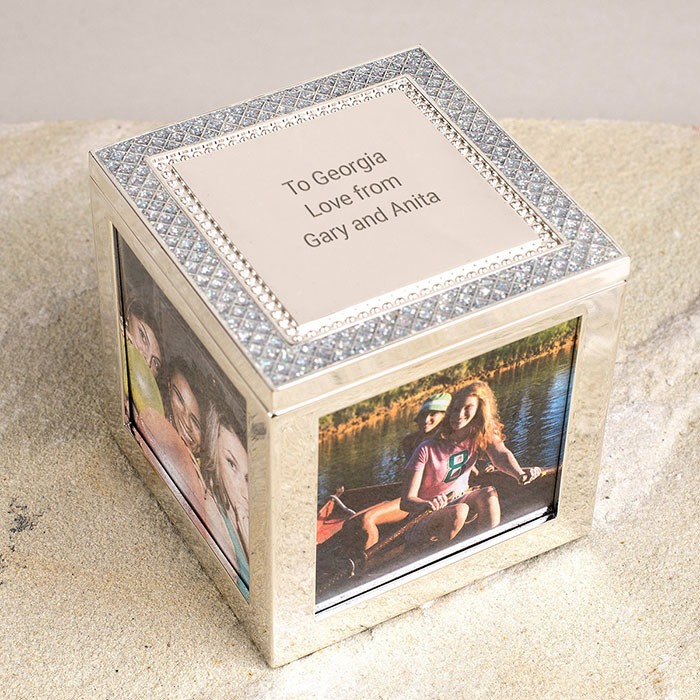 Personalised Glitter Cube Framed Trinket Box - Message