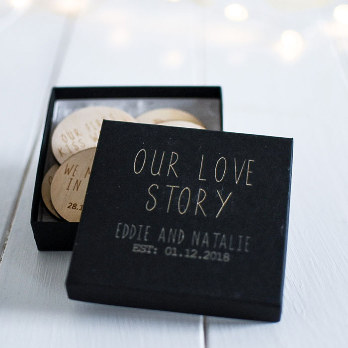 Personalised Box & Tokens - Our Love Story
