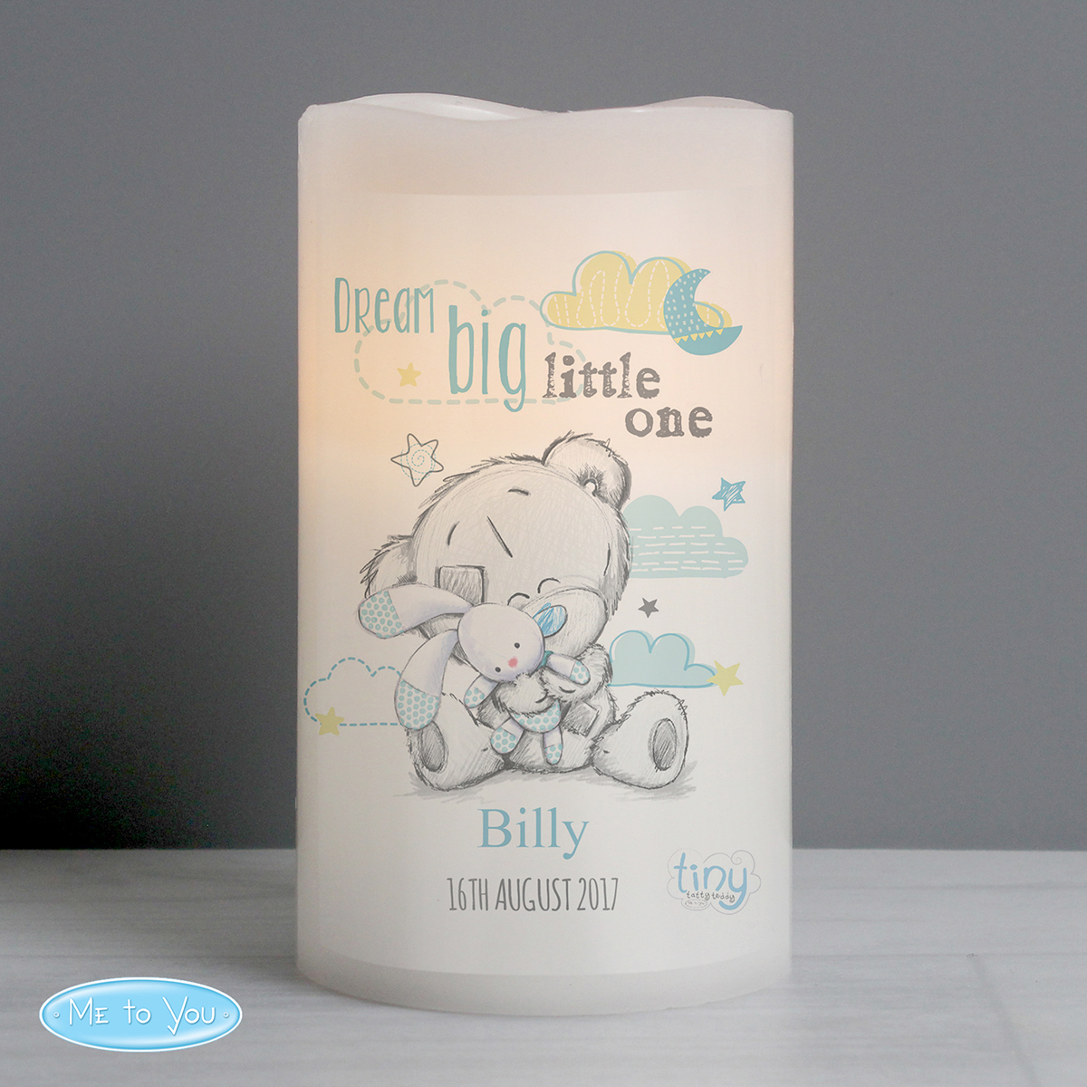 Personalised Tatty Teddy Night Light LED Candle - Blue