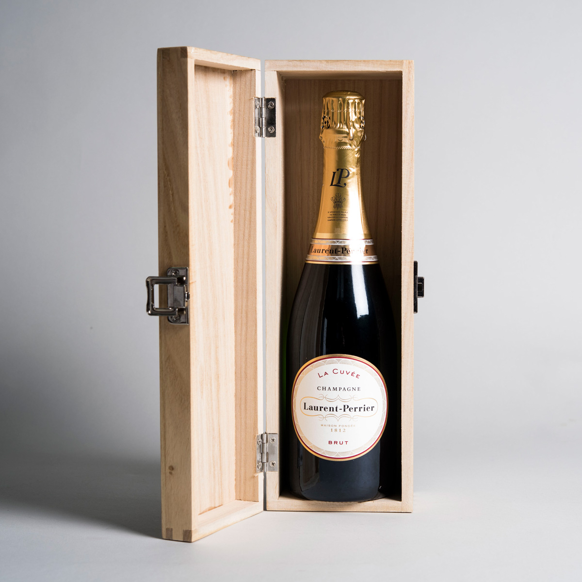 Engraved Wooden Box With Laurent-Perrier Champagne - Just Married