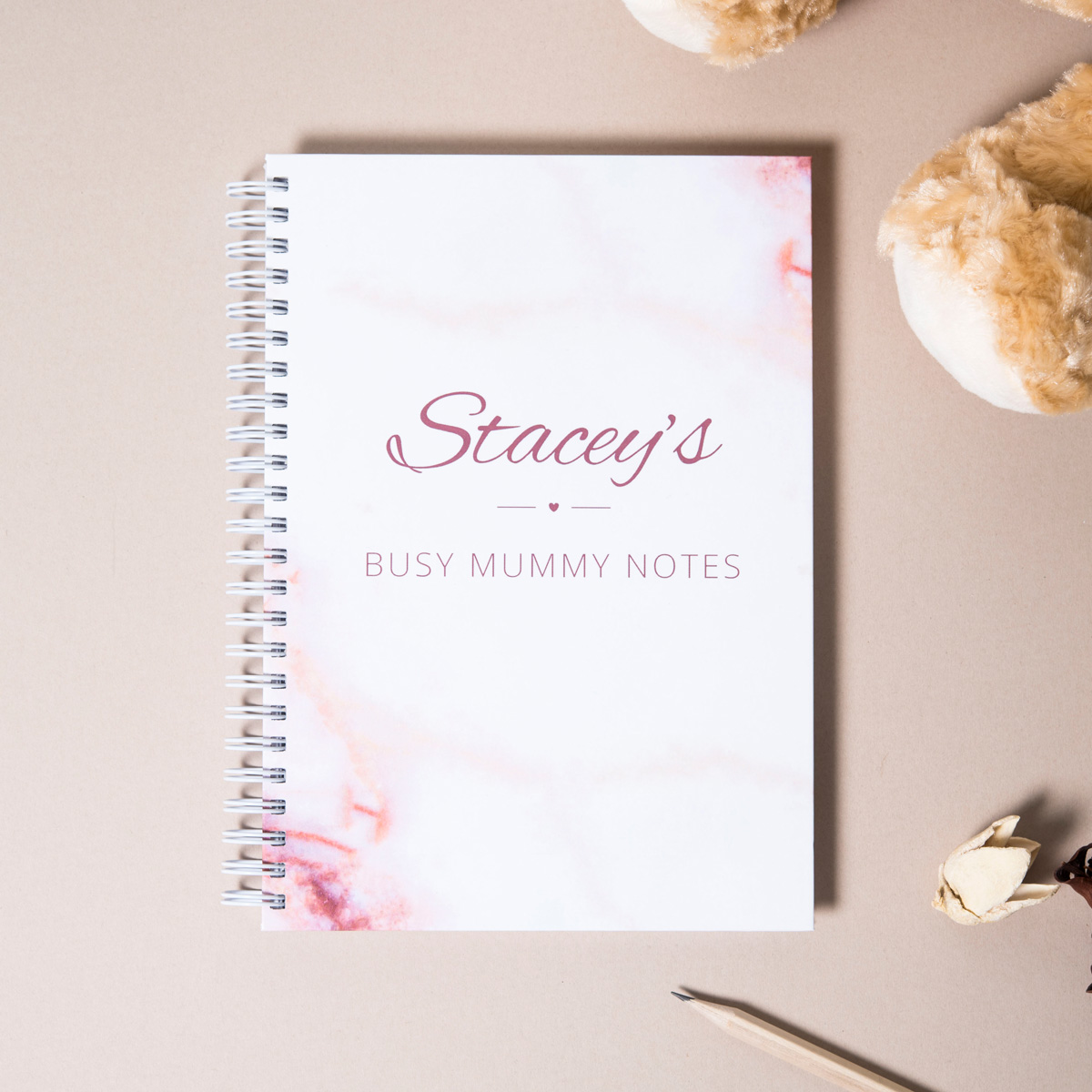 Personalised Notebook - Pink Marble, Name & Message