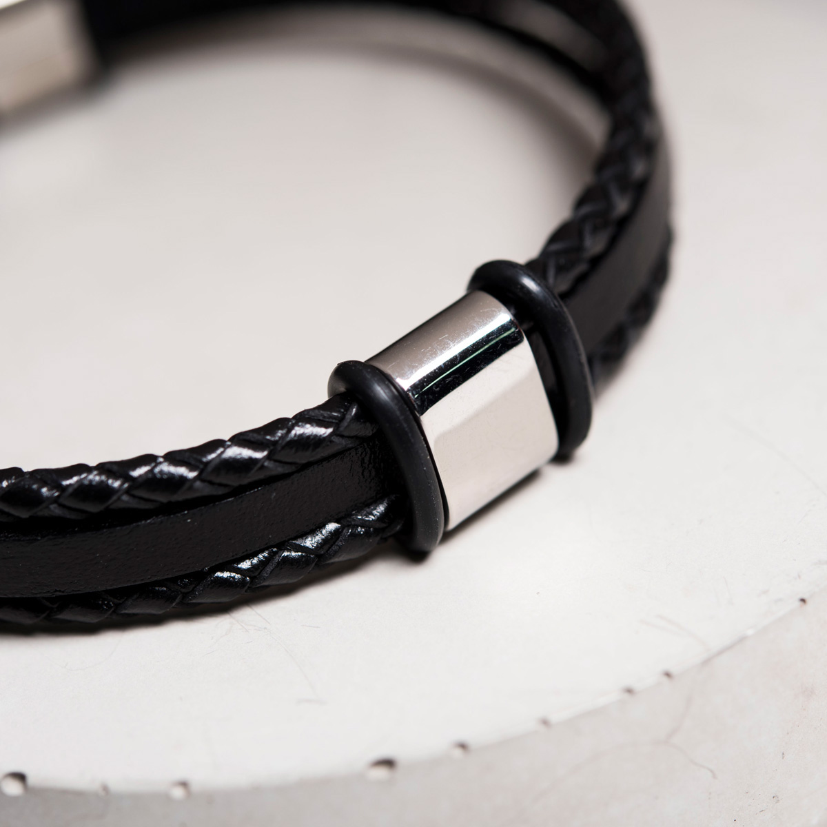 Engraved Men's Leather Bracelet - Any Message