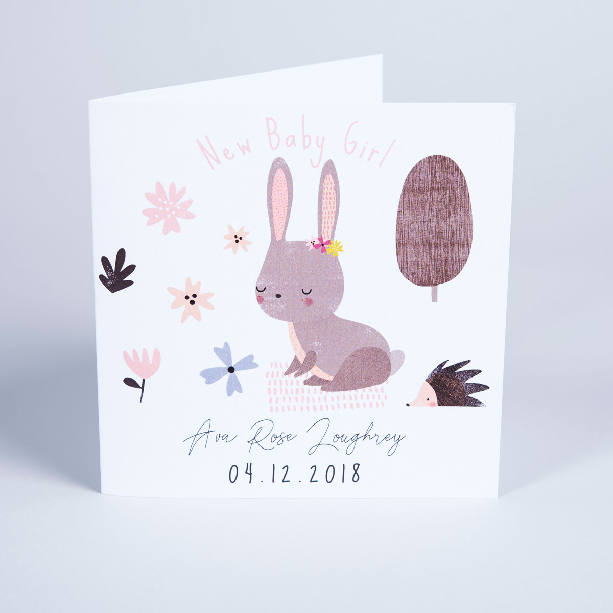 Personalised Card - New Baby Girl Bunny