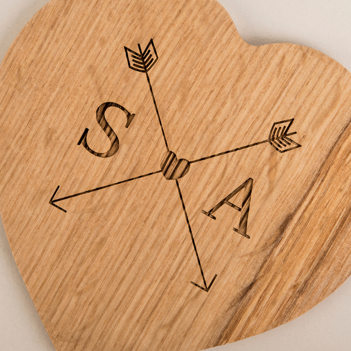Engraved Set Of 2 Wooden Heart Coasters - Couple's Initials Arrows