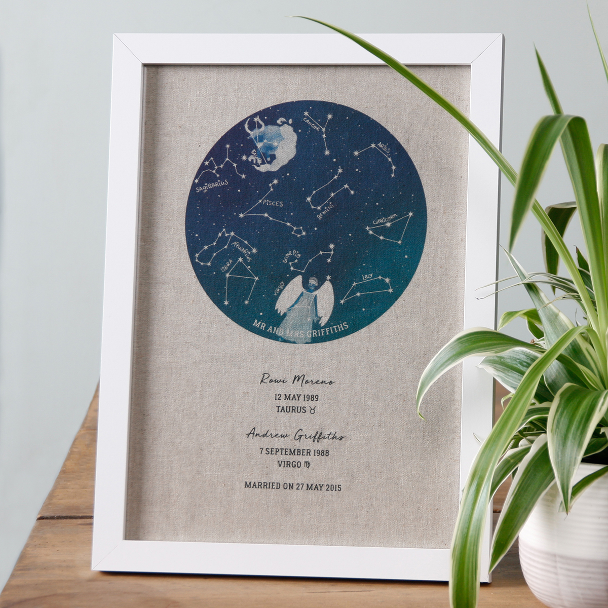 Personalised Linen Anniversary Print - Zodiac Constellation