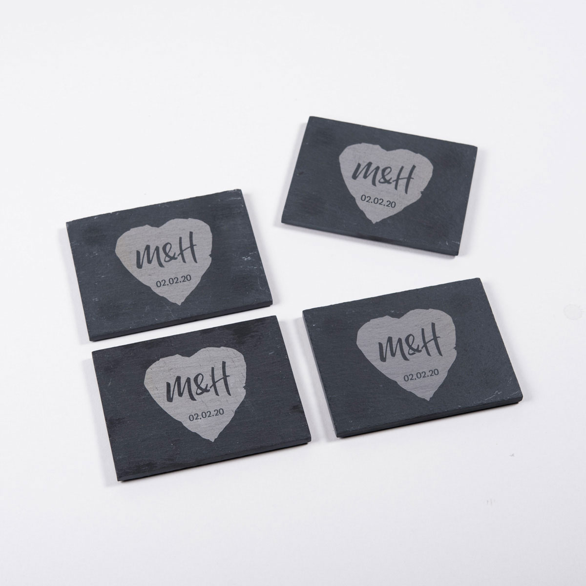 Personalised Set Of 4 Slate Coasters - Heart Initials