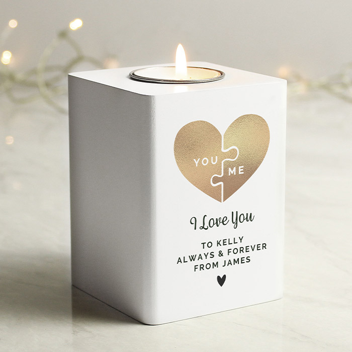 Personalised White Wooden Tea light Holder - Exclusive