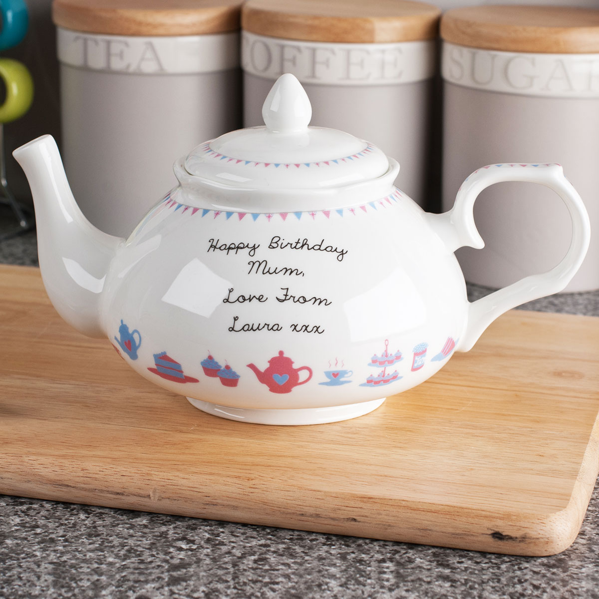 Personalised Bone China Teapot - Tea & Cake Design