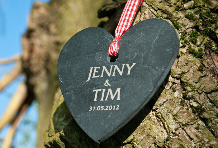 Personalised Heart-Shaped Slate Hanging Keepsake - Wedding