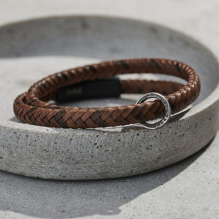 Men's Personalised Brown Leather Message Bracelet