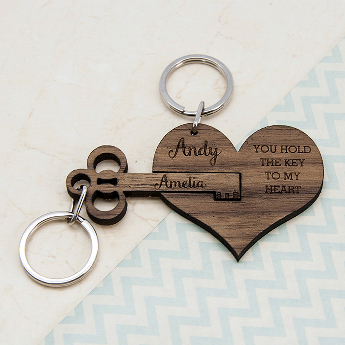 Personalised Set of 2 Key To My Heart Key Rings