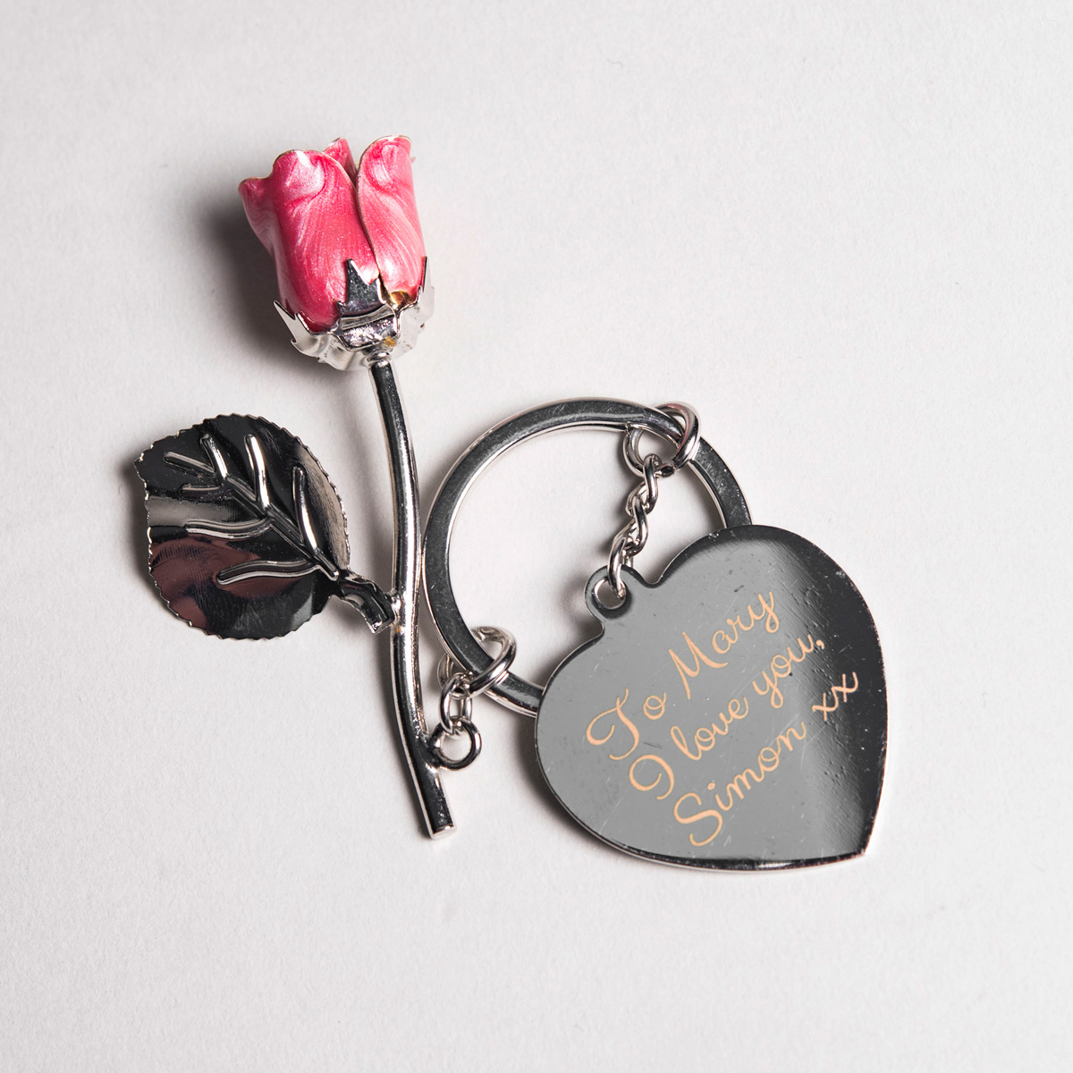 Personalised Key Ring - Silver Plated Rose