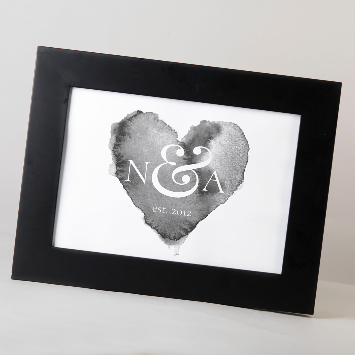 Personalised Framed Print - Watercolour Greyscale Heart