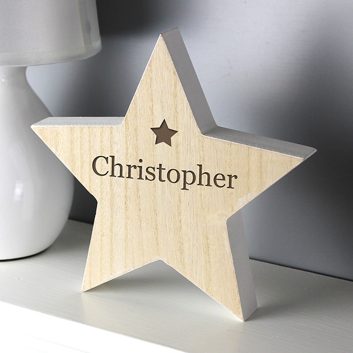 Personalised Rustic Wooden Star Decoration - Name