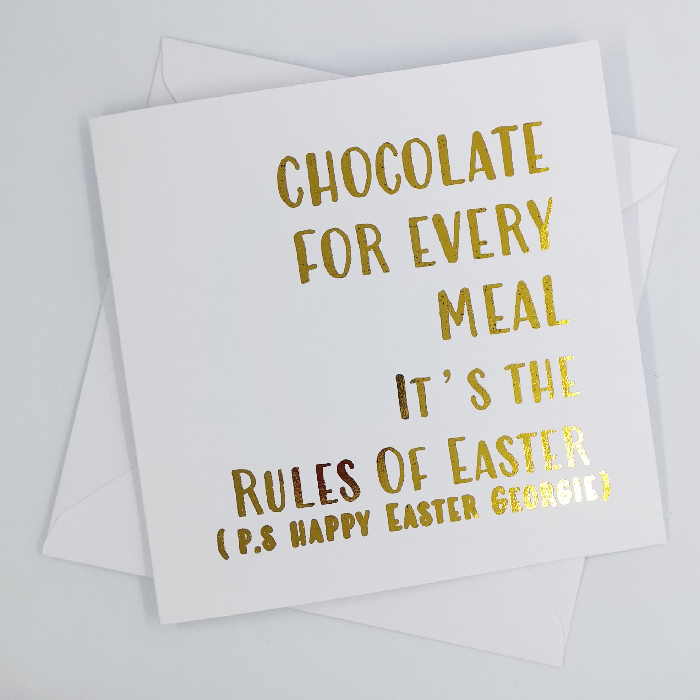 Personalised Gold Foil Easter Card - Chocolate for Every Meal