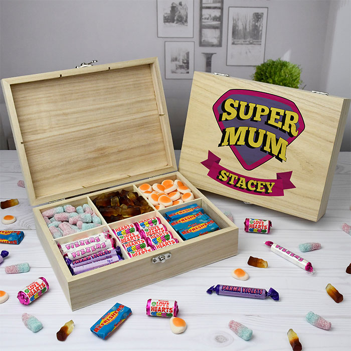 Personalised Super Mum Wooden Sweet Box