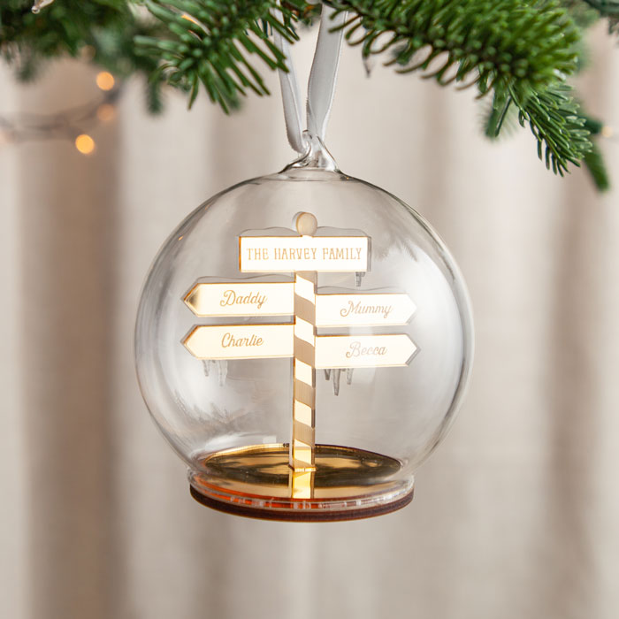 Personalised Metallic Mirror Personalised Family Sign Post Bauble