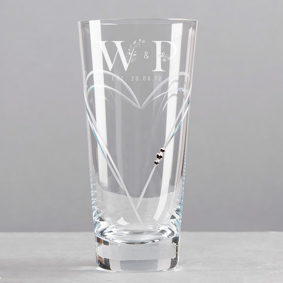 Engraved Swarovski Elements Glass Vase - Floral Initials