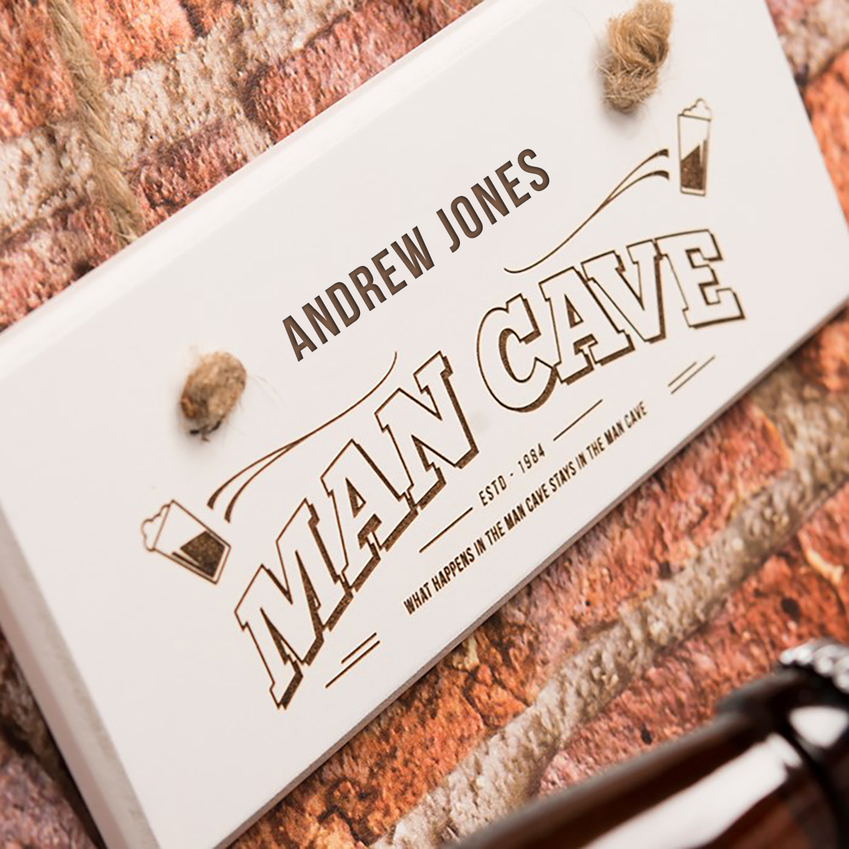Personalised Hanging White Wooden Sign - Man Cave