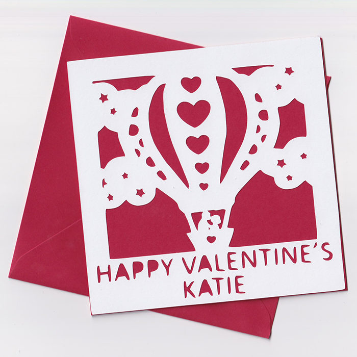Personalised Papercut Valentine's Card - Hot Air Balloon