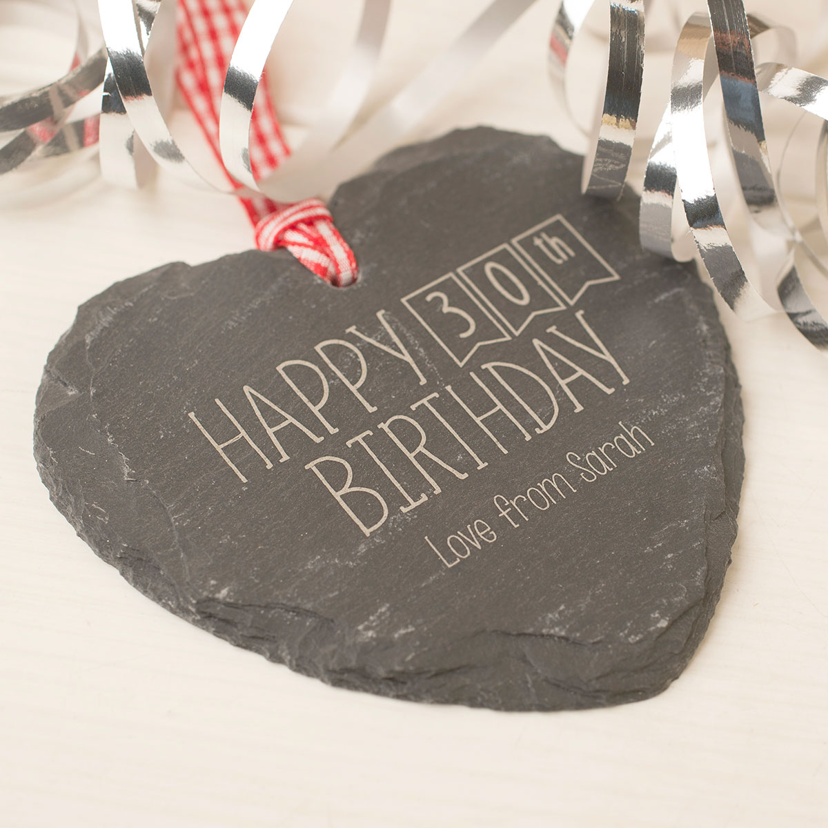 Engraved Heart Shaped Slate Hanging Keepsake - Happy 30th Birthday