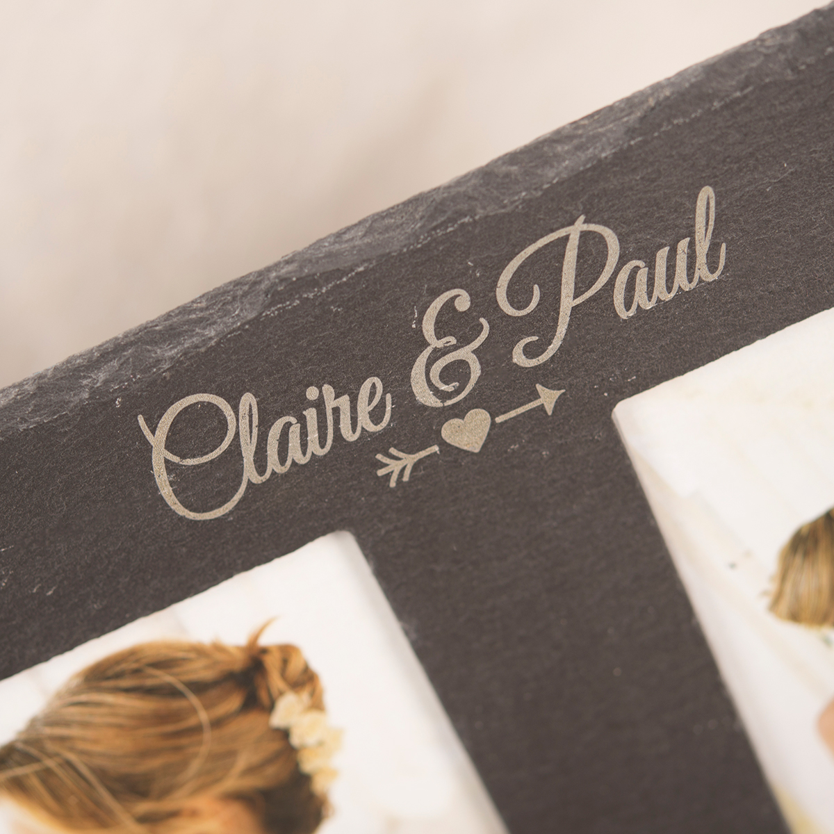 Engraved Double Slate Photo Frame - On Your Wedding Day
