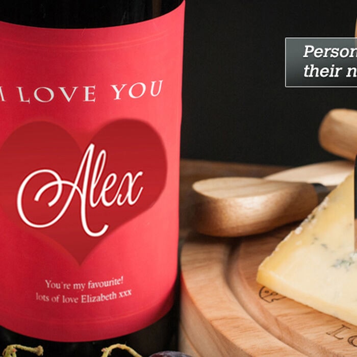 Personalised Wine - I Love You Red Heart Design