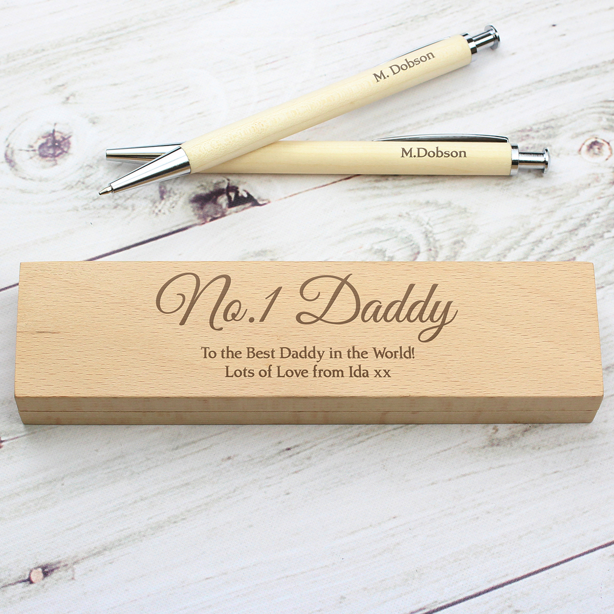 Personalised Wooden Pen & Pencil Box Set - Message