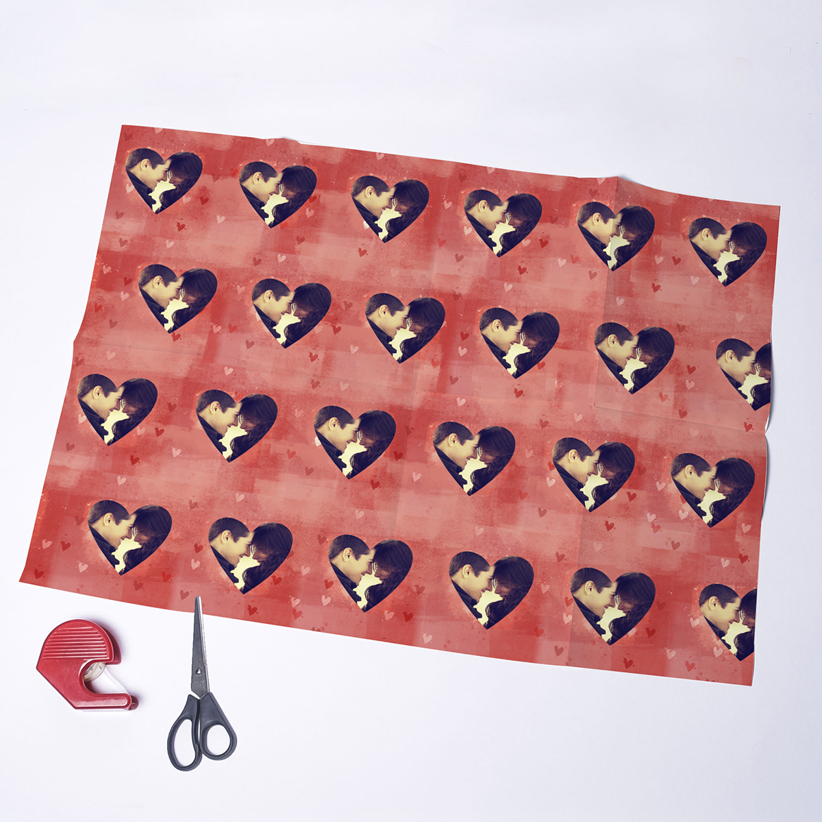 Photo Upload Wrapping Paper - Red Hearts