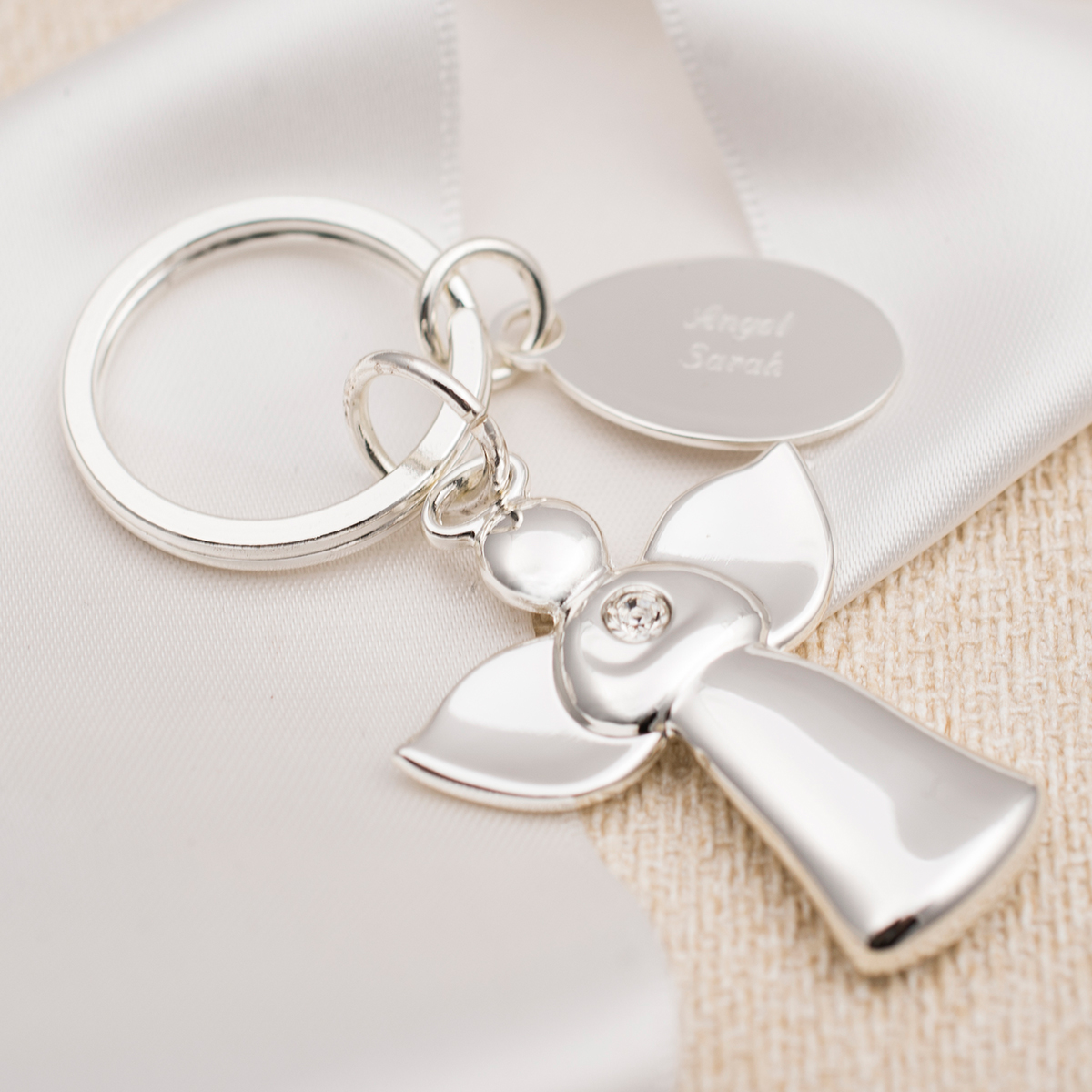 Engraved Guardian Angel Silver-Plated Key Ring