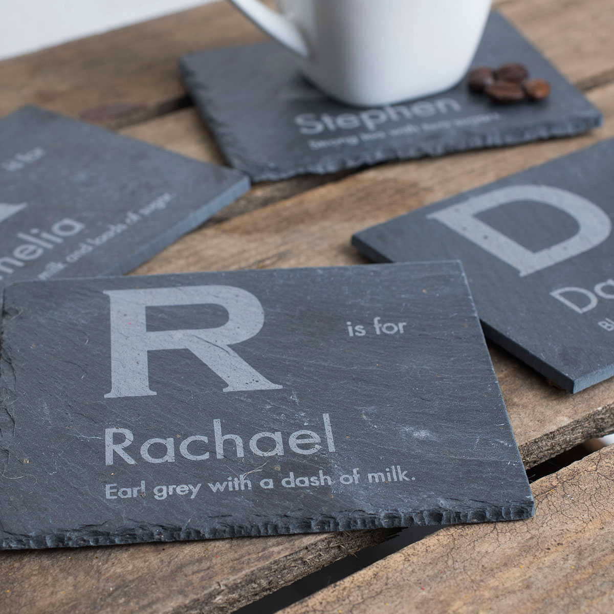 Personalised Set Of 4 Slate Coasters - Tea & Coffee Requirements